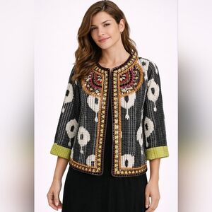Rara Avis By Iris Apfel Mixed Print Quilted Jacket Women XS Button Up Gray Multi